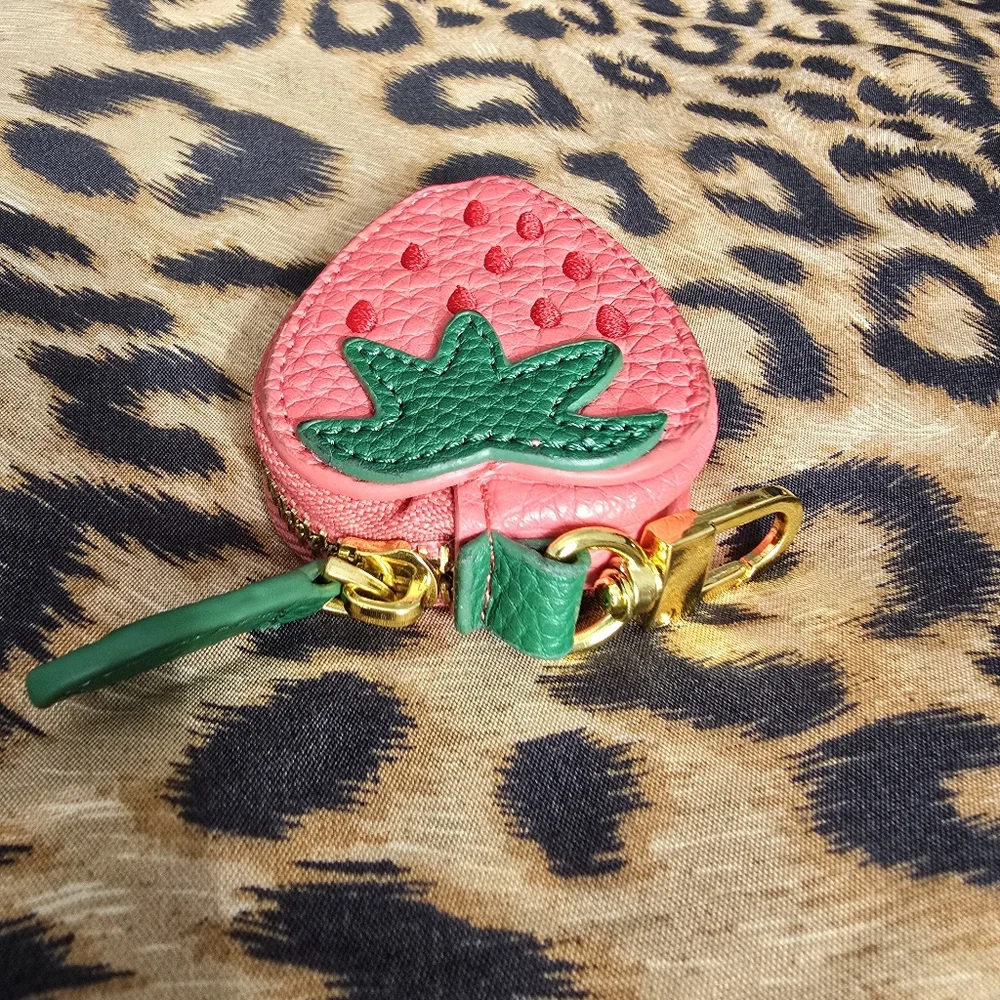Strawberry-Shaped Pink and Green Coin/ Airtag Pouch - Picture 5 of 8